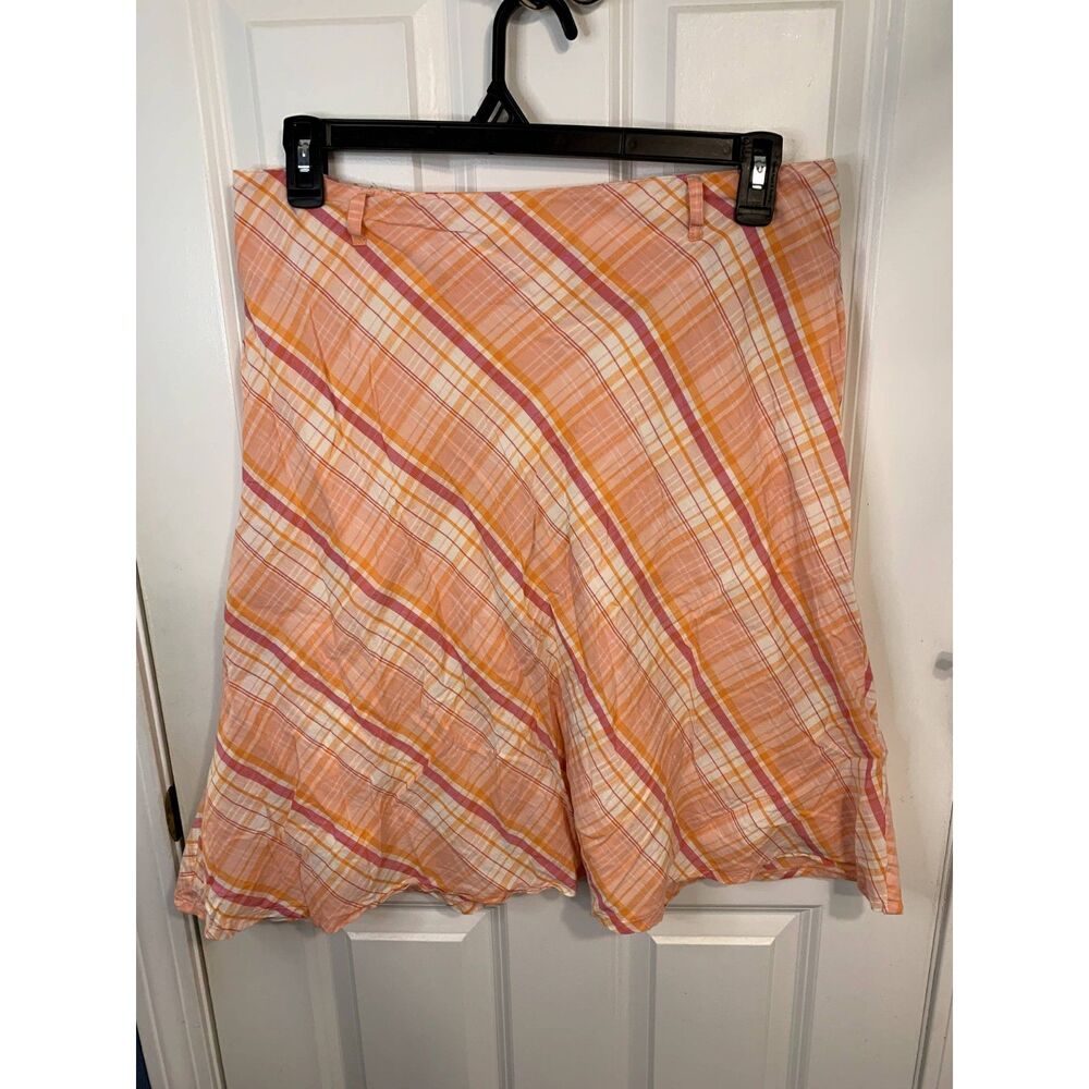Vintage St. John's Bay Pink & Orange Plaid Cotton Skirt Size 12